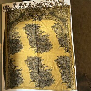 🖤✨ Gold & Black Paisley Motif Pashmina Scarf Wrap | 55% Pashmina 45% Silk  ✨🖤